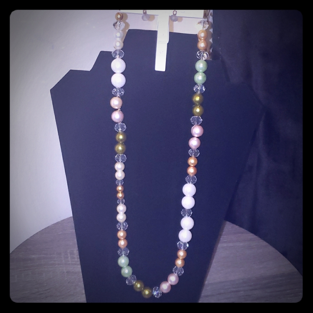 NWT Faux Pearl Multicolor Necklace/Earring Set